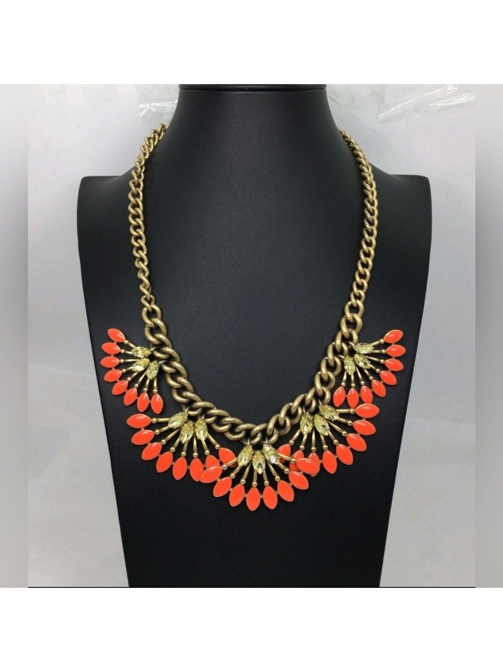 Stella & Dot Orange Enamel Fan Statement Necklace 18"